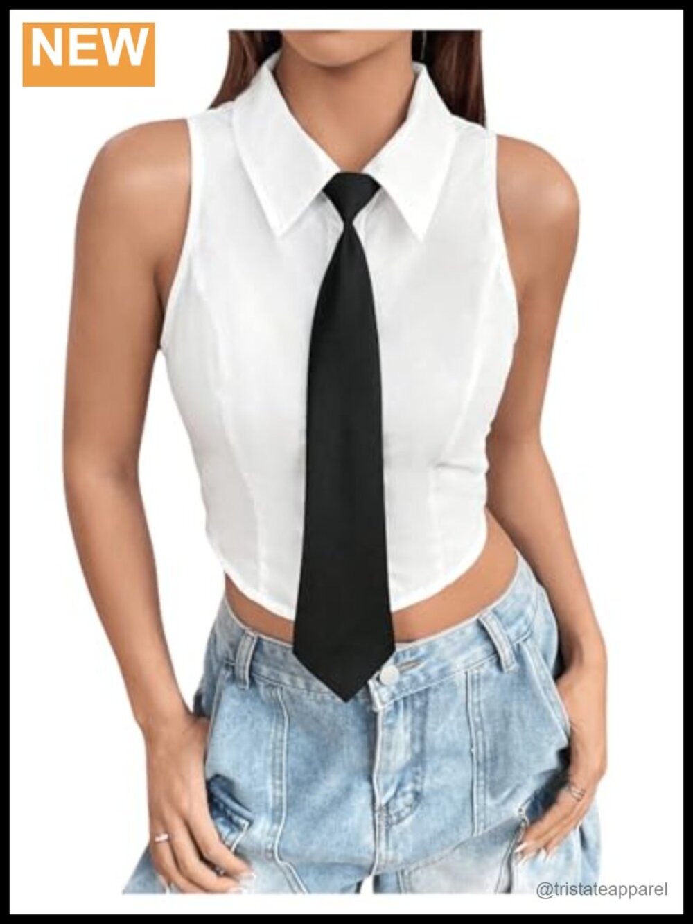 Sleeveless Crop Tank Top with Collar and Tie